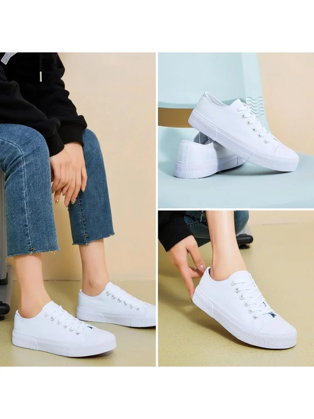 Women's White Mono Lightweight Low Top Canvas Slip On Casual Fashion Sneakers